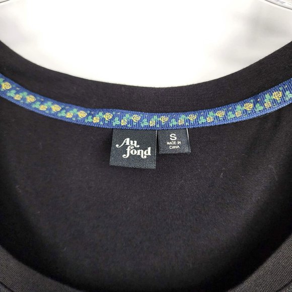 Modcloth Au Fond T Shirt S Black Round Neck Cuff Short Sleeve Soft Basic Capsule - Picture 2 of 8